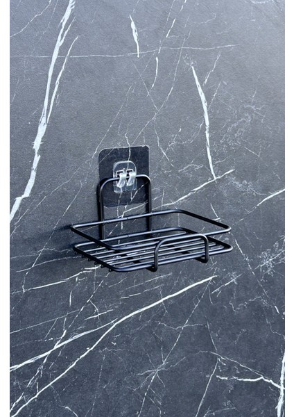 Yapışkanlı Dekoratif Sabunluk Siyah – Pratik Banyo Organizeri Katı Sabunluk