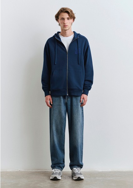 Fermuarlı Kapüşonlu Lacivert Sweatshirt 0S10392-89353