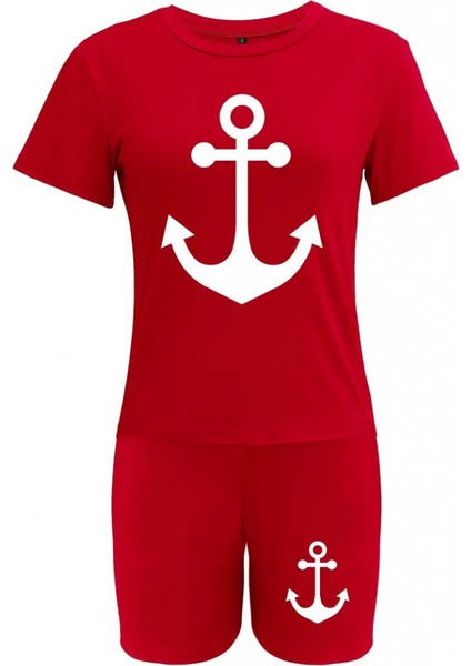 Kadın Kısa Kollu Çapa Baskılı Viskon Ikili Takım fırsatları