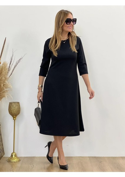 Kadın Uzun Truvakar Kol Bisiklet Yaka Midi Modal Elbise indirimleri