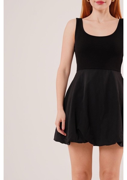 Kalın Askılı Balon Etek Siyah Mini Elbise fırsatları