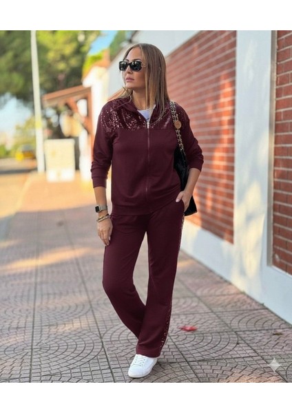 Kadın Uzun Kollu Önden Fermuarlı Pul Payetli Alt Üst Viskon Iki Iplik Takım modelleri
