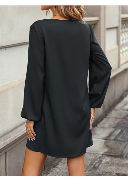 Kadın Uzun Kollu V Yakalı Salaş Ithal Krep Elbise modelleri