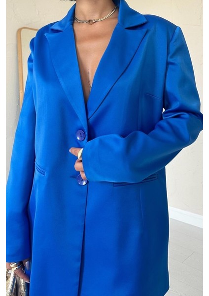 Mavi Saten Ceket ve Pantolon Takım modelleri