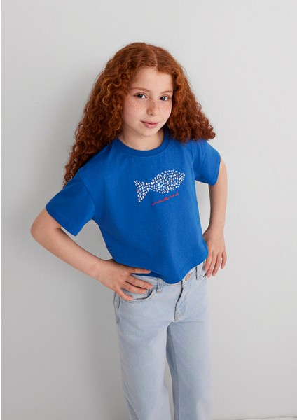 Balık Baskılı Mavi Tişört 7610382-88121