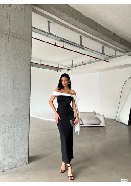 Kadın Madonna Yaka Skuba Krep Kumaş Kurdale Detay Elbise