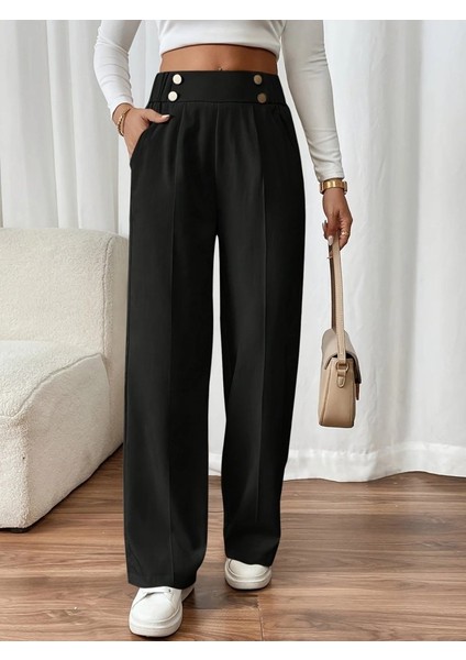 Kadın Beli Lastikli Düğmeli Ithal Krep Pantolon