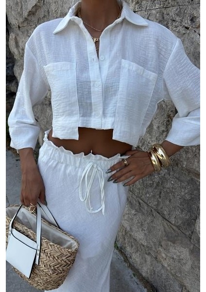 Crop Gömlekli ve Eteği Büzgülü Tasarım Takım 10201