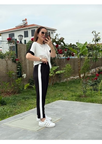 Kadın Modal Dokulu Kumaş Yanı Şeritli Takım