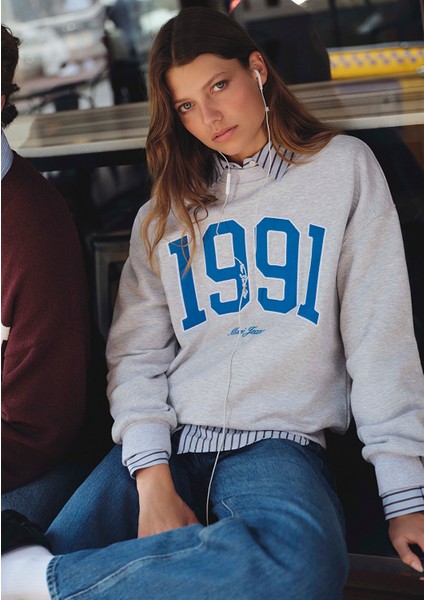 1991 Baskılı Gri Sweatshirt 1S10361-87033