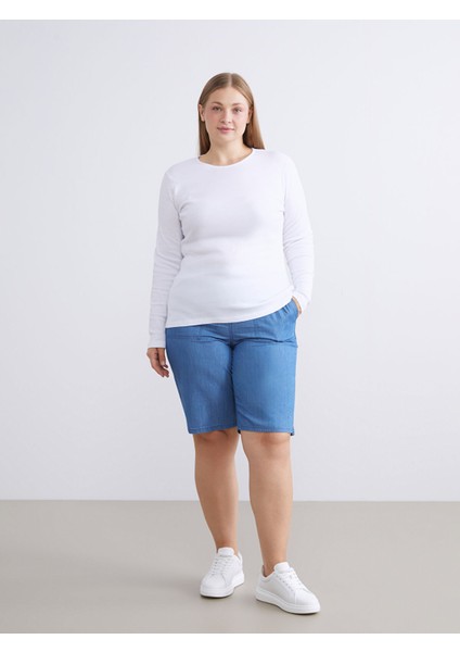 Yeni Sezon Beli Lastikli Bermuda Fit Kadın Jean Şort fiyatları