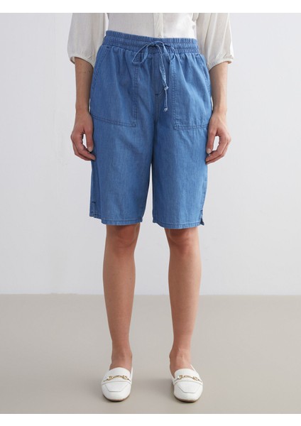 Yeni Sezon Beli Lastikli Bermuda Fit Kadın Jean Şort modelleri
