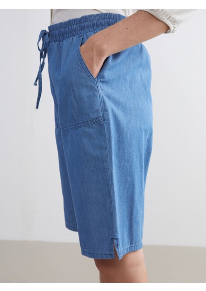 Yeni Sezon Beli Lastikli Bermuda Fit Kadın Jean Şort fırsatları