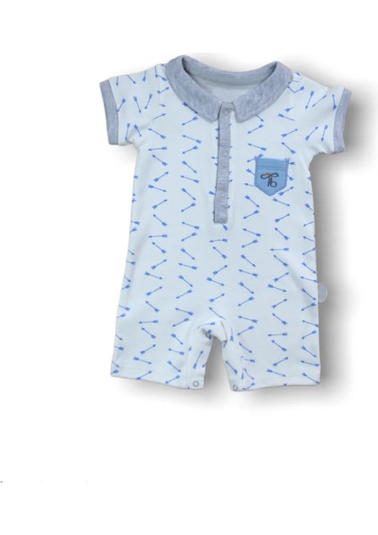 6-9 9-12 12-18 Ay Galaksi Baskılı Çıtçıtlı Kısa Kollu Erkek Bebek Tulumu Gri