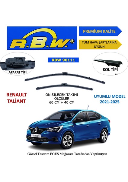 Renault Taliant (2021-2025) Ön Silecek Süpürgesi 600MM + 400MM