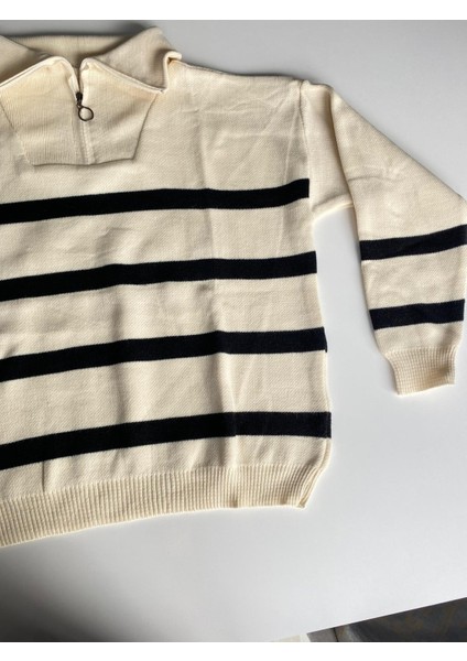 Trend Kadın Fermuarlı Çizgili Triko Kışlık Kazak fiyatları