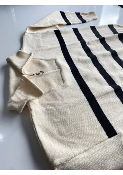 Trend Kadın Fermuarlı Çizgili Triko Kışlık Kazak modelleri