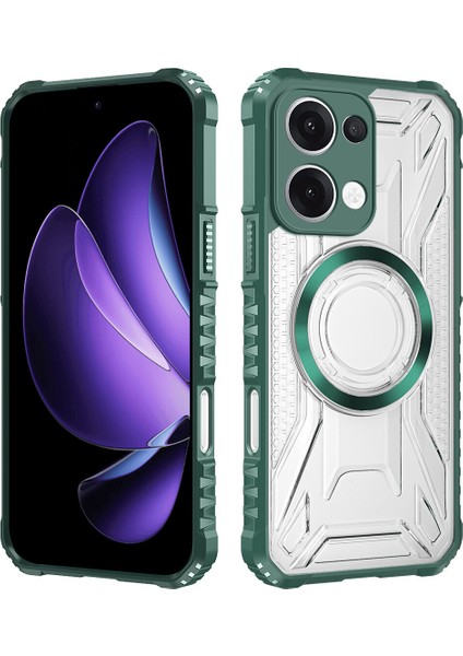 Case For Oppo RENO13 Için Manyetik Halkalı Şeffaf Akrilik Darbeye Dayanıklı Koruyucu Kılıf-Yeşili (Yurt Dışından)