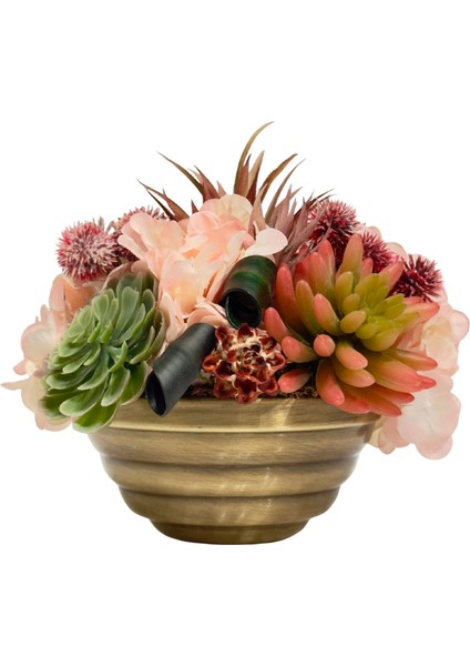 Pembe Çiçekli Eskitme Kaseli Aranjman