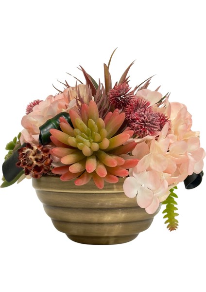 Pembe Çiçekli Eskitme Kaseli Aranjman fiyatları