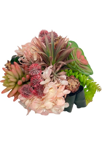 Pembe Çiçekli Eskitme Kaseli Aranjman fırsatları