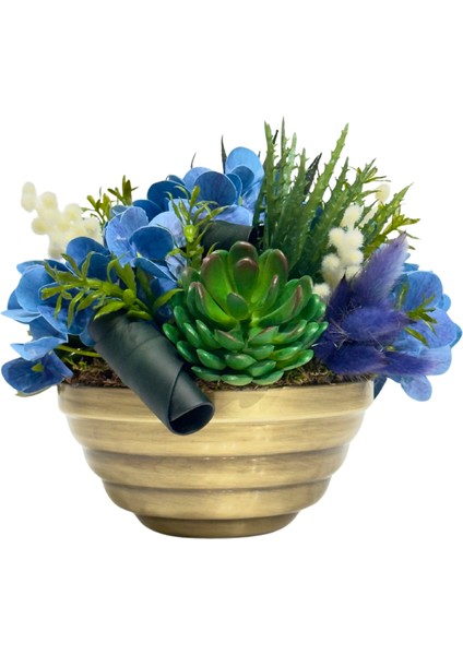 Mavi Çiçekli Eskitme Kaseli Aranjman