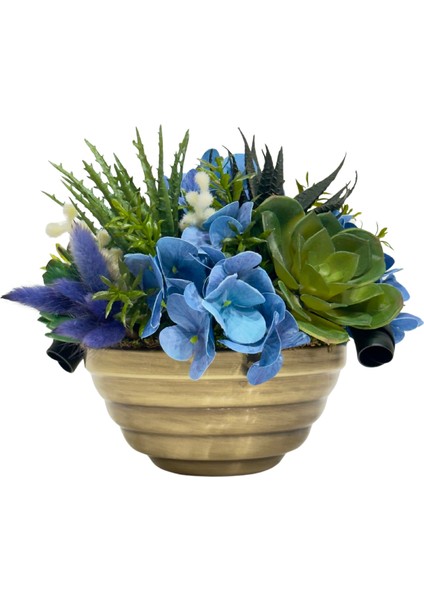 Mavi Çiçekli Eskitme Kaseli Aranjman fiyatları