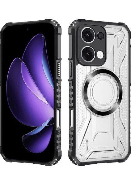 Case For Oppo RENO13 Için Manyetik Halkalı Şeffaf Akrilik Darbeye Dayanıklı Koruyucu Kılıf-Siyah (Yurt Dışından)