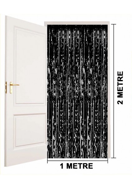 Siyah Renk Ekstra Metalize Parlak Saçaklı Arka Fon Perde Ithal A Kaalite 1x2 Metre (4887) fırsatları