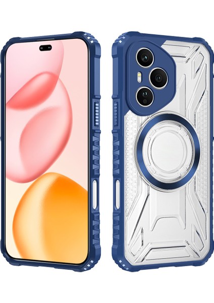 Case For Honor 400 Pro Için Manyetik Halkalı Şeffaf Akrilik Darbeye Dayanıklı Koruyucu Kılıf-Mavi (Yurt Dışından)