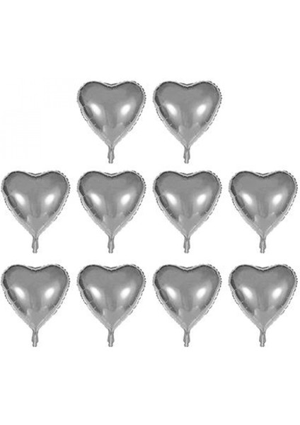 Kalp Şekilli Gümüş Renk Folyo Balon 45 cm 10 Adet (4887)