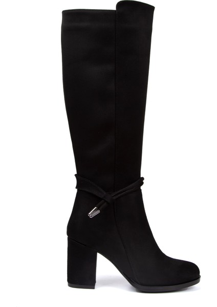 Kadın Kalın Topuklu Siyah Süet Biyeli Çizme