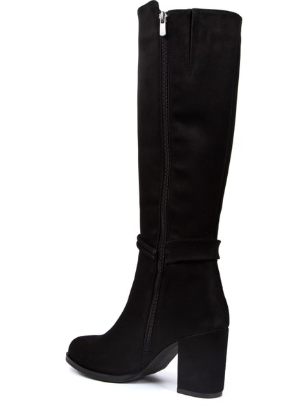 Kadın Kalın Topuklu Siyah Süet Biyeli Çizme modelleri