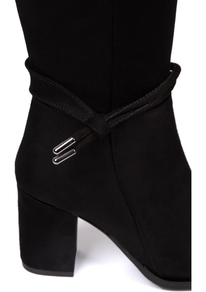 Kadın Kalın Topuklu Siyah Süet Biyeli Çizme indirimleri