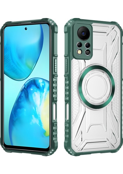 Case For Infinix Hot 11S Nfc Için Manyetik Halkalı Şeffaf Akrilik Darbeye Dayanıklı Koruyucu Kılıf-Yeşili (Yurt Dışından)