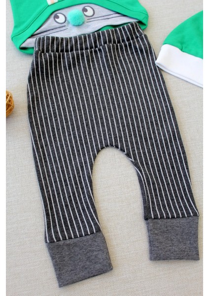 3-6 6-9 9-12 Ay Şımarık Tavşan Nakışlı Şapkalı Uzun Kollu Sweat 3lü Kız-Erkek Bebek Takımı Yeşil modelleri