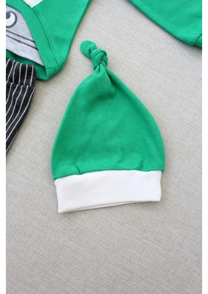 3-6 6-9 9-12 Ay Şımarık Tavşan Nakışlı Şapkalı Uzun Kollu Sweat 3lü Kız-Erkek Bebek Takımı Yeşil fırsatları