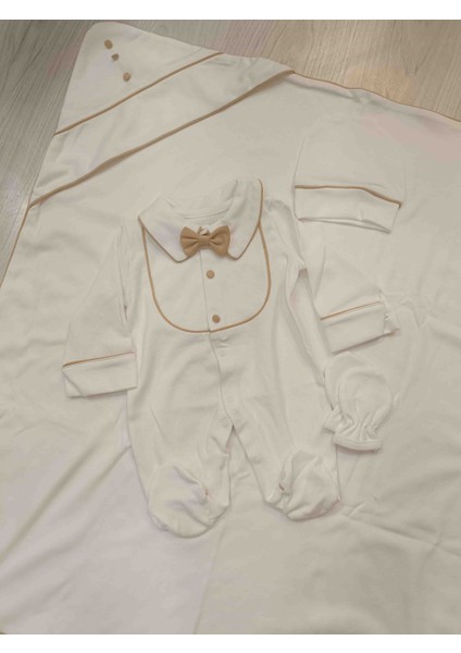 Papyonlu Bebek Tulumu Şapka Eldiven Battaniye Takımı / Hastane Çıkışı