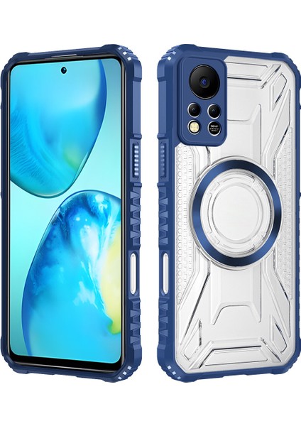 Case For Infinix Hot 11S Nfc Için Manyetik Halkalı Şeffaf Akrilik Darbeye Dayanıklı Koruyucu Kılıf-Mavi (Yurt Dışından)
