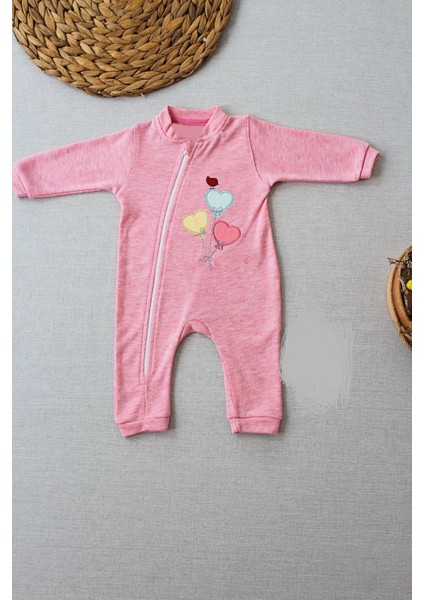 3-6 18-24 24-36 Ay Uçan Balonlar Nakışlı Ef Boy Fermuarlı Kız Bebek Tulumu Pembe fiyatları