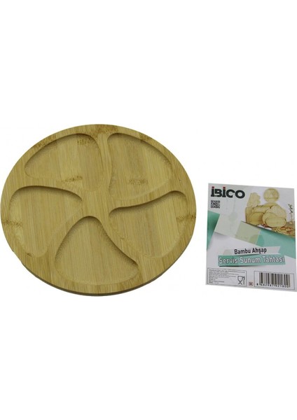 Yuvarlak 5 Bölmeli Ahşap Bambu Servis Sunum Tepsi - Tahtası 20 x 1.4cm (4887)