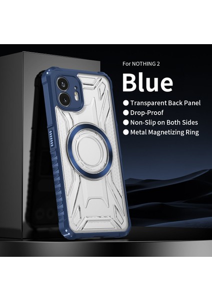 Case For Nothing Phone 2 Için Manyetik Halkalı Şeffaf Akrilik Darbeye Dayanıklı Koruyucu Kılıf-Mavi (Yurt Dışından)