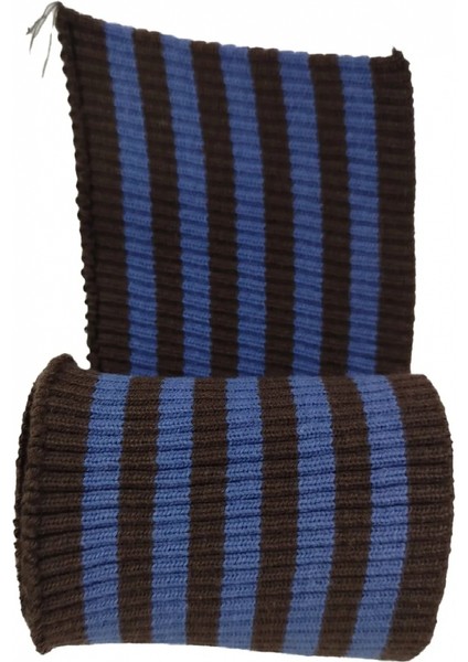 Fitilli Ribana Triko Dokuma Kol Etek Bandı Kahverengi Mavi Çizgili 72X8 cm 1 Adet T549