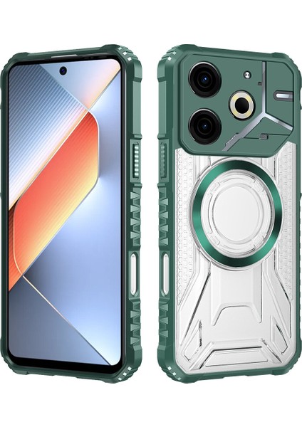 Case For Tecno Pova 6 Neo 4g Için Manyetik Halkalı Şeffaf Akrilik Darbeye Dayanıklı Koruyucu Kılıf-Yeşili (Yurt Dışından)