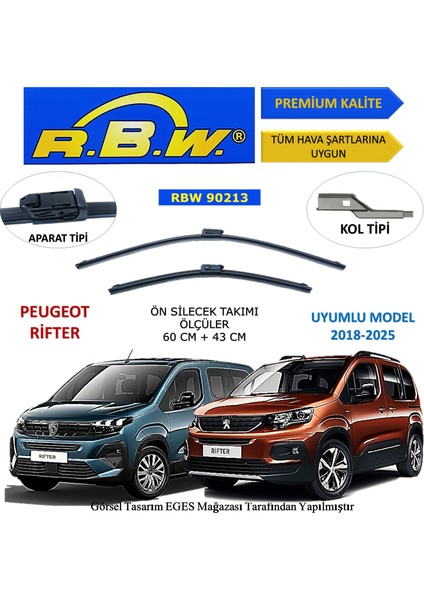 Peugeot Rifter (2018-2025) Ön Silecek Süpürgesi 600MM + 430MM