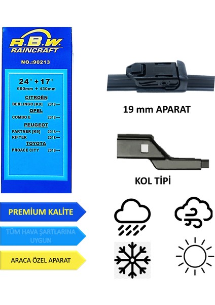 Peugeot Rifter (2018-2025) Ön Silecek Süpürgesi 600MM + 430MM fiyatları