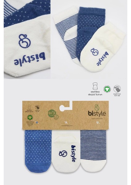 Puanlı Kaymaz Penye Soket Çorap 3'lü BS10108 Indigo