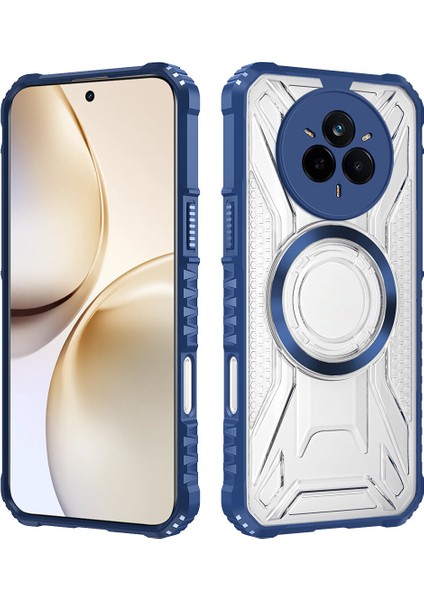 Case For Realme 14 Pro Için Manyetik Halkalı Şeffaf Akrilik Darbeye Dayanıklı Koruyucu Kılıf-Mavi (Yurt Dışından)
