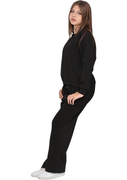 Kız Çocuk Palazzo Pantolon Beli Lastikli 3 Iplik Pamuklu Reglan Kol Günlük-Okul Eşofman Takımı fiyatları