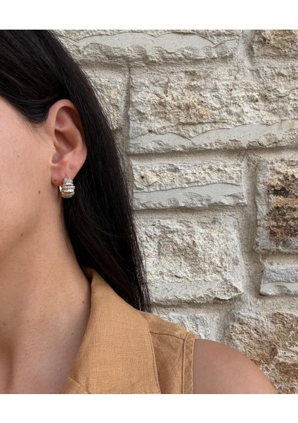 Xuping 14K Zirkon Taşlı Çizgili Bombe Gold Küpe fırsatları